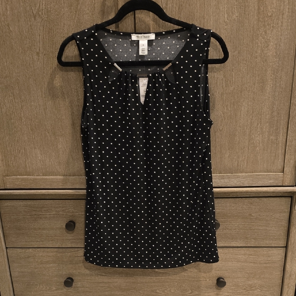 White House Black Market Black and White Polka Dot Blouse